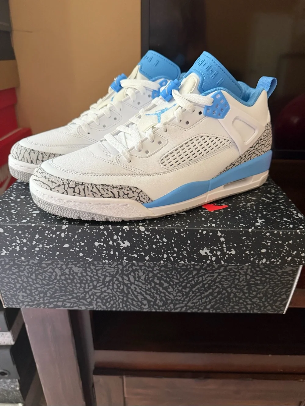 Jordan Retro Men’s Sneakers White and Light Blue with Elephant Print